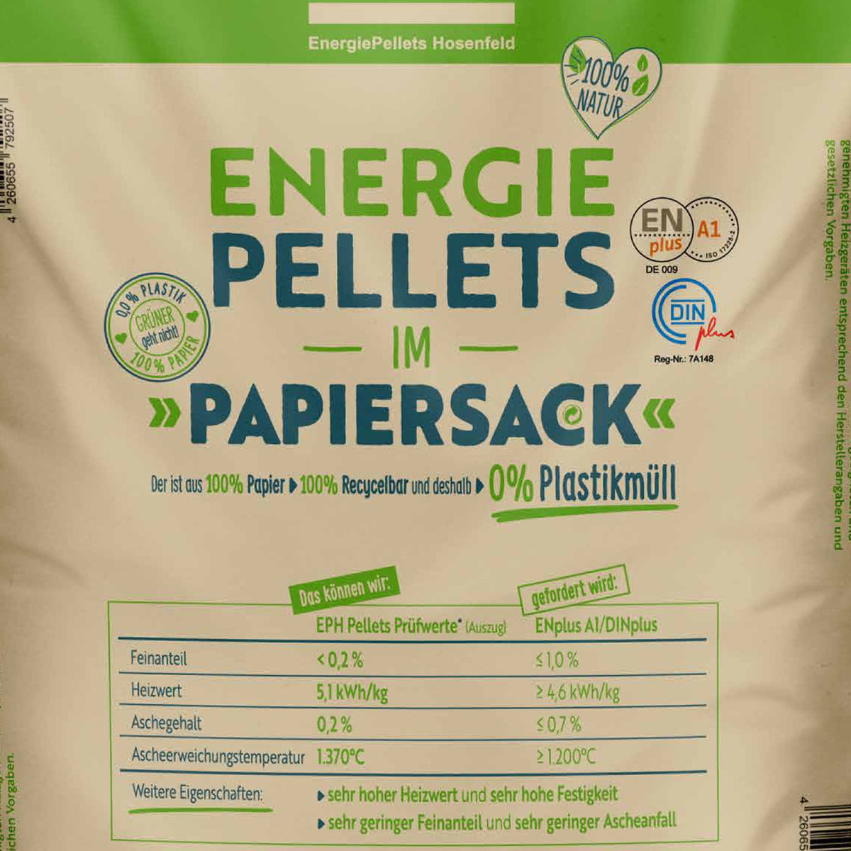 975kg Deutsche Nadelholz-Pellets "EPH" im Papier-Sack | Lieferung | 975 kg | P15-Pap-.1