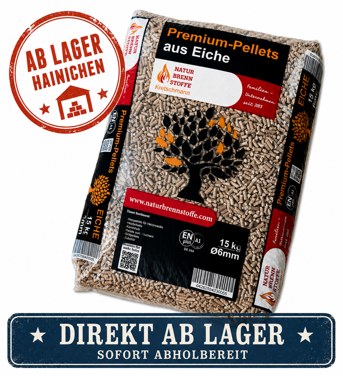 Eichen-Pellets "Naturbrennstoffe" ENplusA1 ab Lager | Selbstabholung | 15 kg | SW10469.1