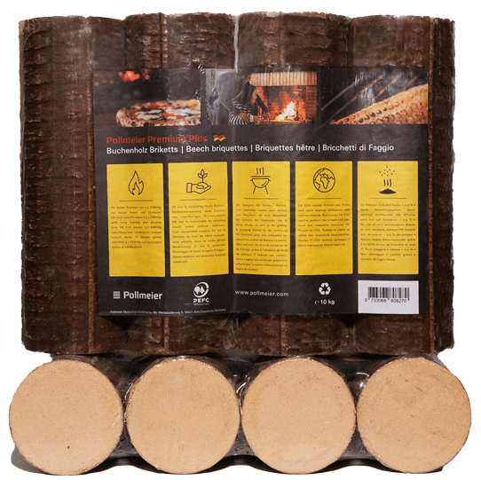 Runde Buche Briketts Palette 96 Packungen x 10 kg (960 kg)
